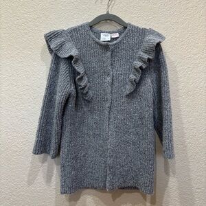 Zara Girls Knit Sweater Grey w/ Ruffle Size 3-4 Years